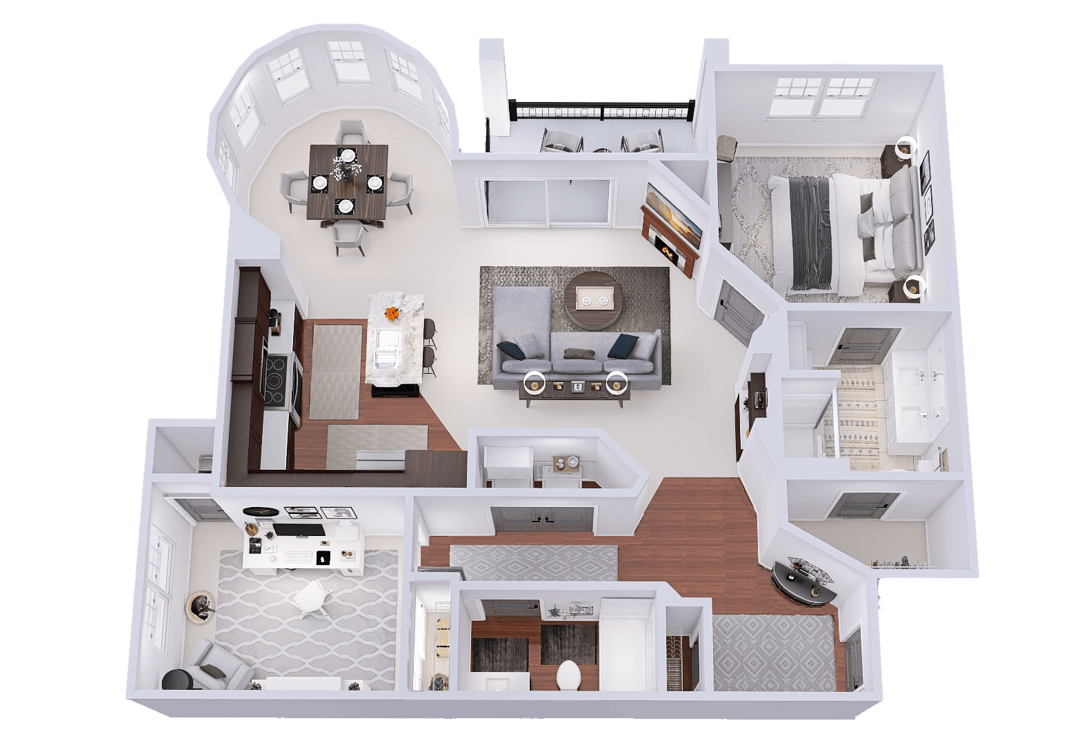 Floor plan for 2 beds, 2 baths, 1232 sqft